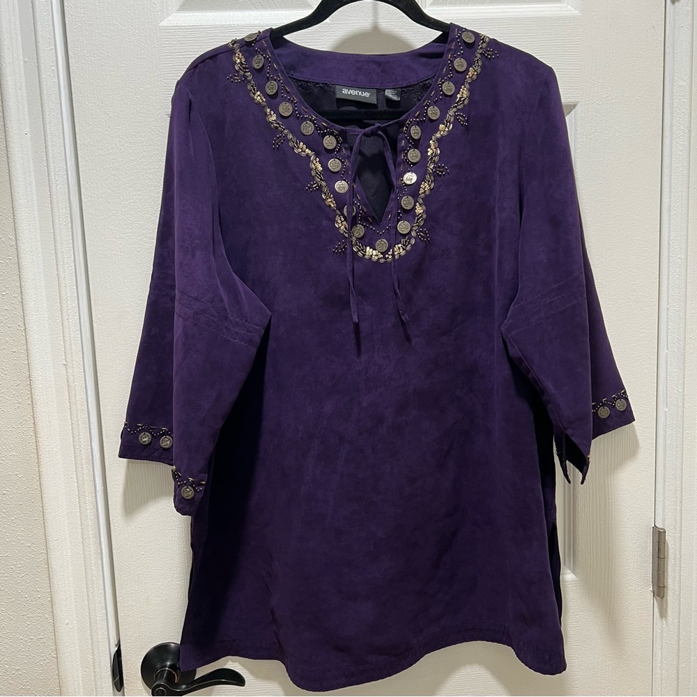 Avenue | Purple Faux Suede Boho Coin Tunic - Plus Size 18/20